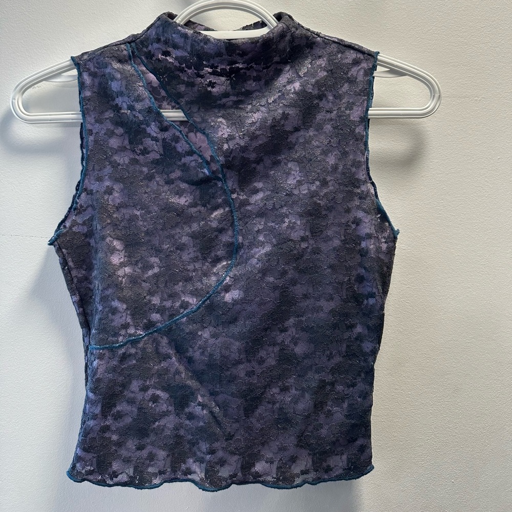 Cider Sheer Lace Mock Neck Sleeveless Top – XXS